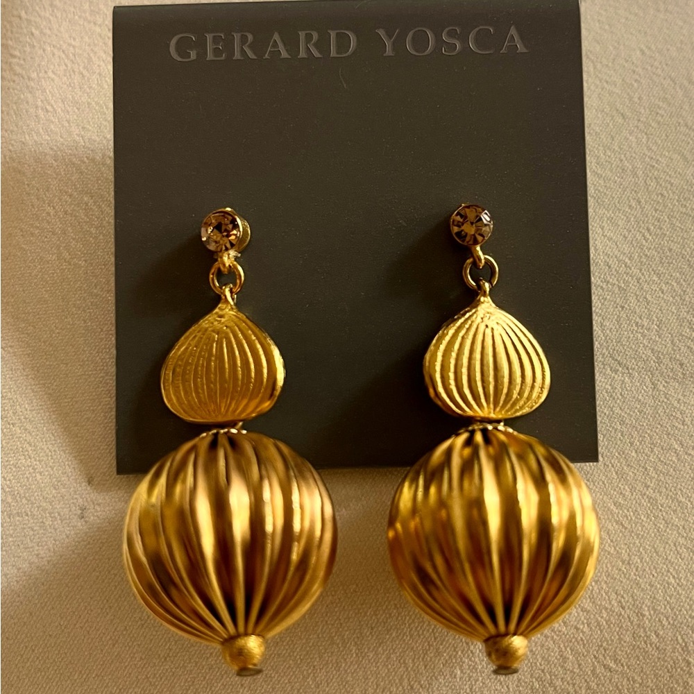 Vintage Gerard Yosca Etruscan Style Gold Ball Earrings, NWT